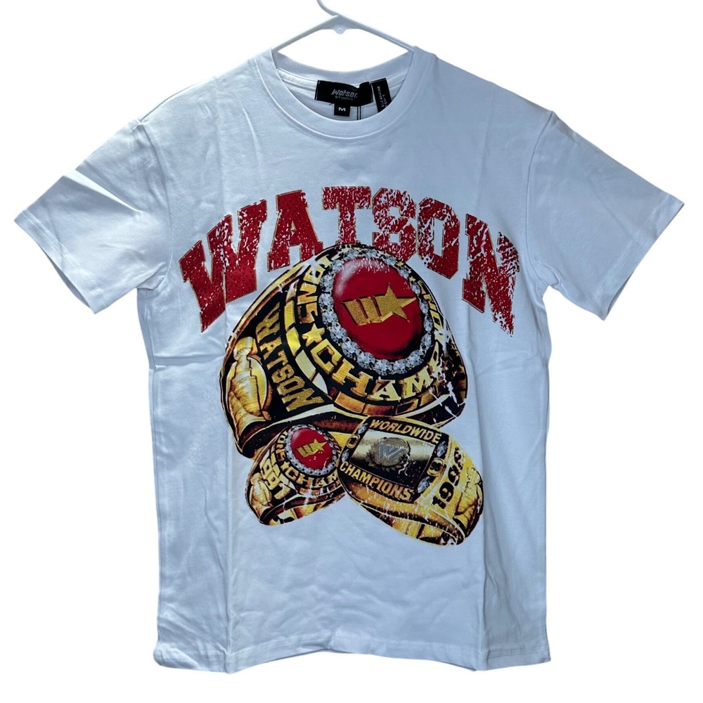 Watson NWT Studios Men's‎ White Blinged Championship Ring Graphic T Shirt Size M